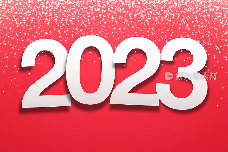 2023 -纸字体与金色闪光在红色背景